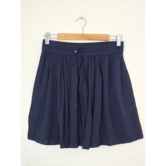 MNG Mango Pleated A-Line Mini Skirt Womens Size Small Navy Blue Pockets - Picture 1 of 9